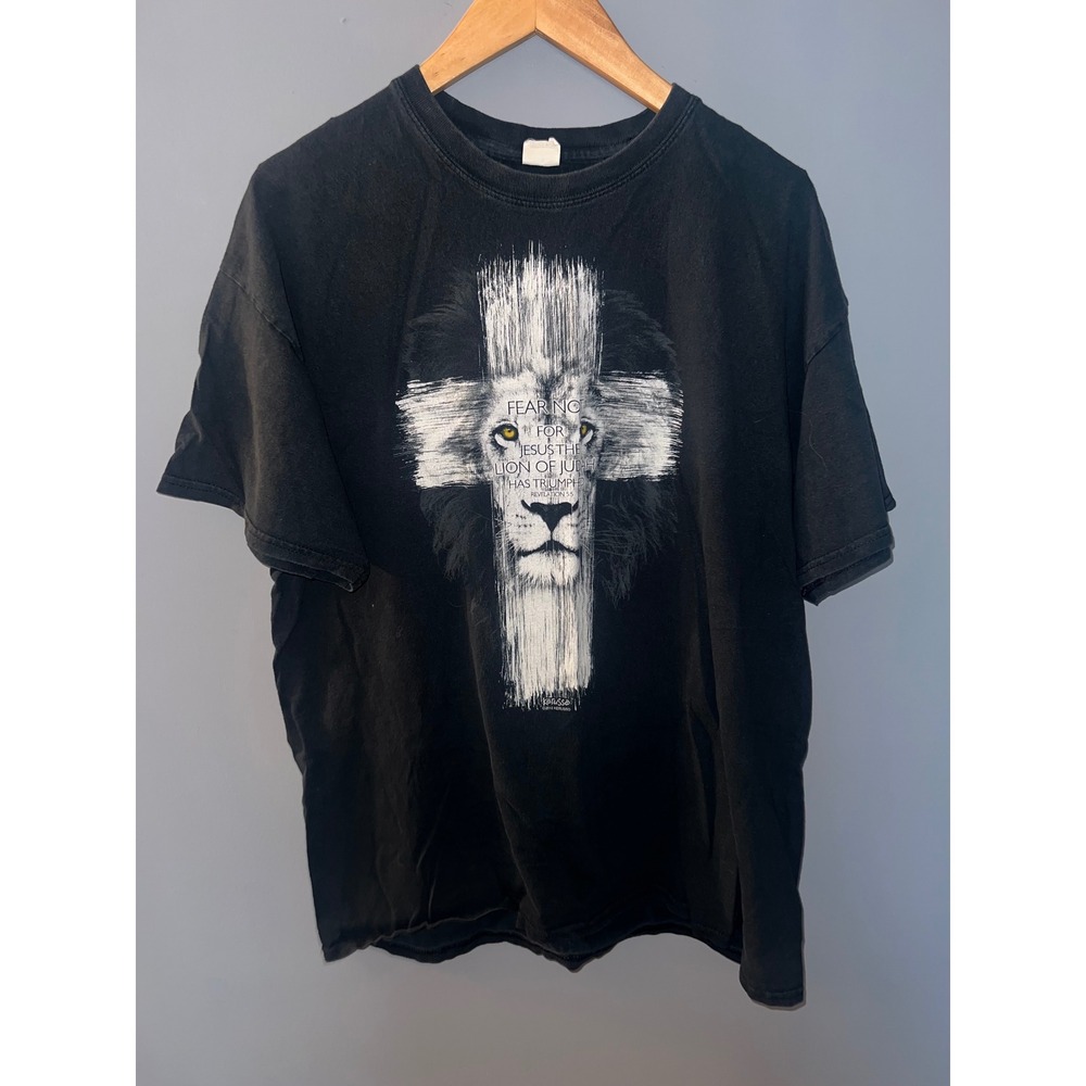 Kerusso Lion of Judah Cross Christian Graphic T-Shirt Black Mens M 2013